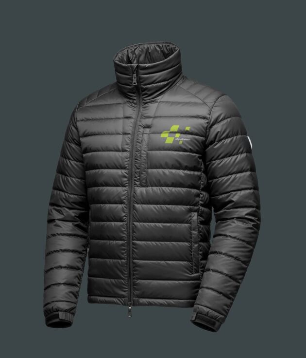 Insulated black racing puffer jacket